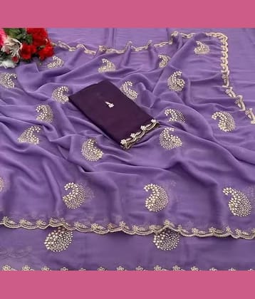 Sanwariya Silk Georgette Embellished Regular Saree With Unstitched Blouse Piece ( Purple )