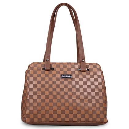 Jothi LuxeCheck Premium Womens Handbag | Multi-Compartment Synthetic Leather Tote | Checkered Woven Texture | Matte Finish | Water-Resistant | Soft Base | Brown
