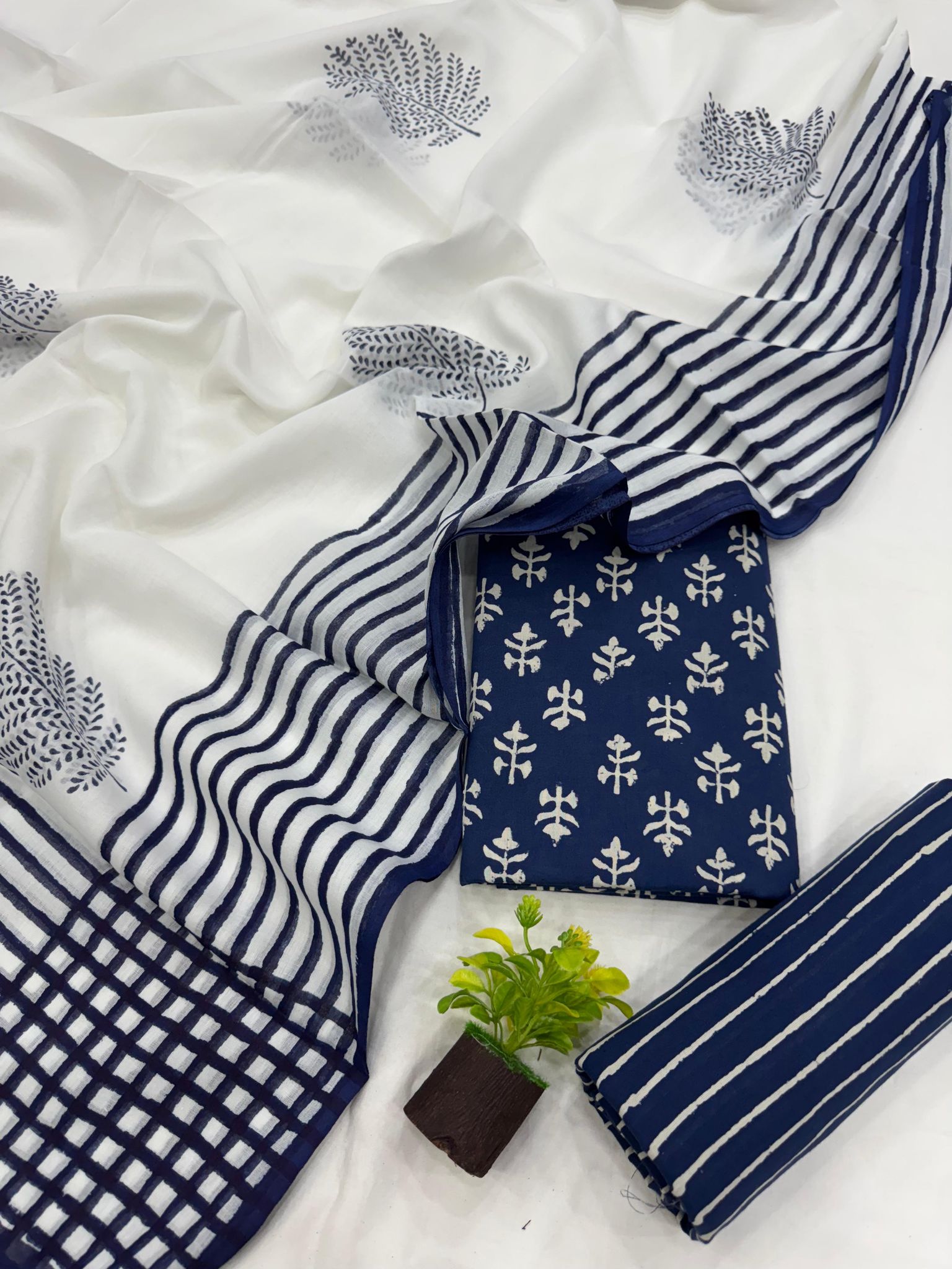 Cotton Suit Set With Mulmul Dupatta