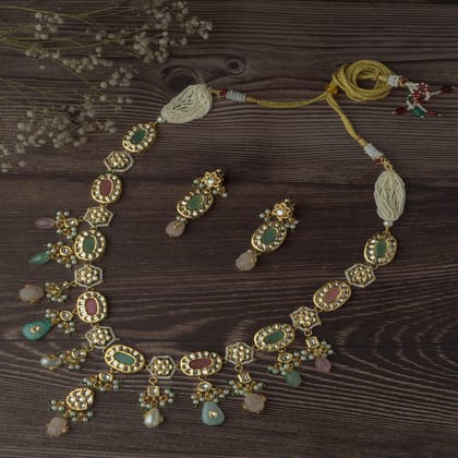 Vivinia By Vidhi Mehra Gold Plated Multicolored Womens Long Necklace Set with Pair of Earrings - VN887