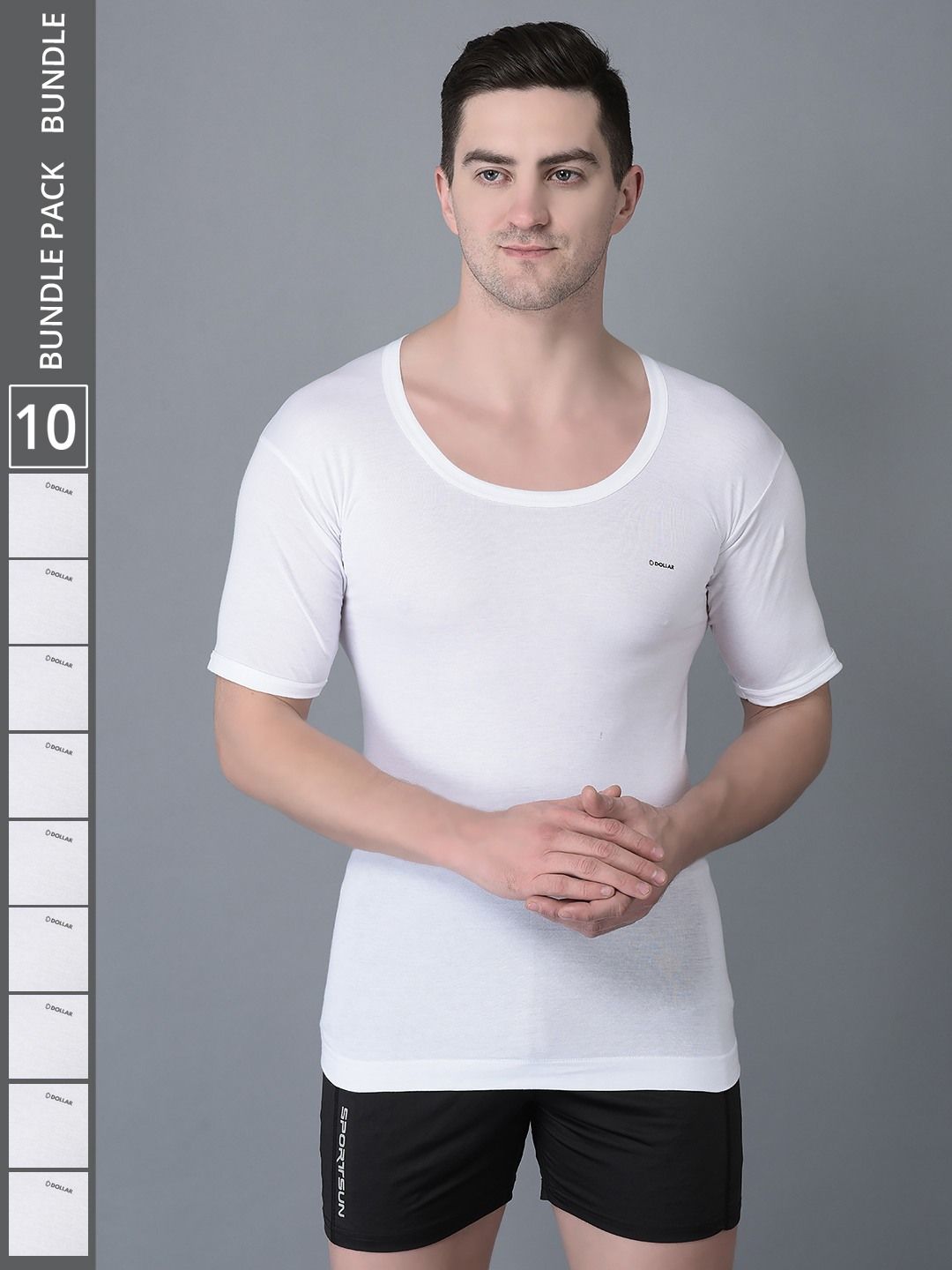 Men's White Pack of 10 Solid Combed Cotton Shrinkless Vest