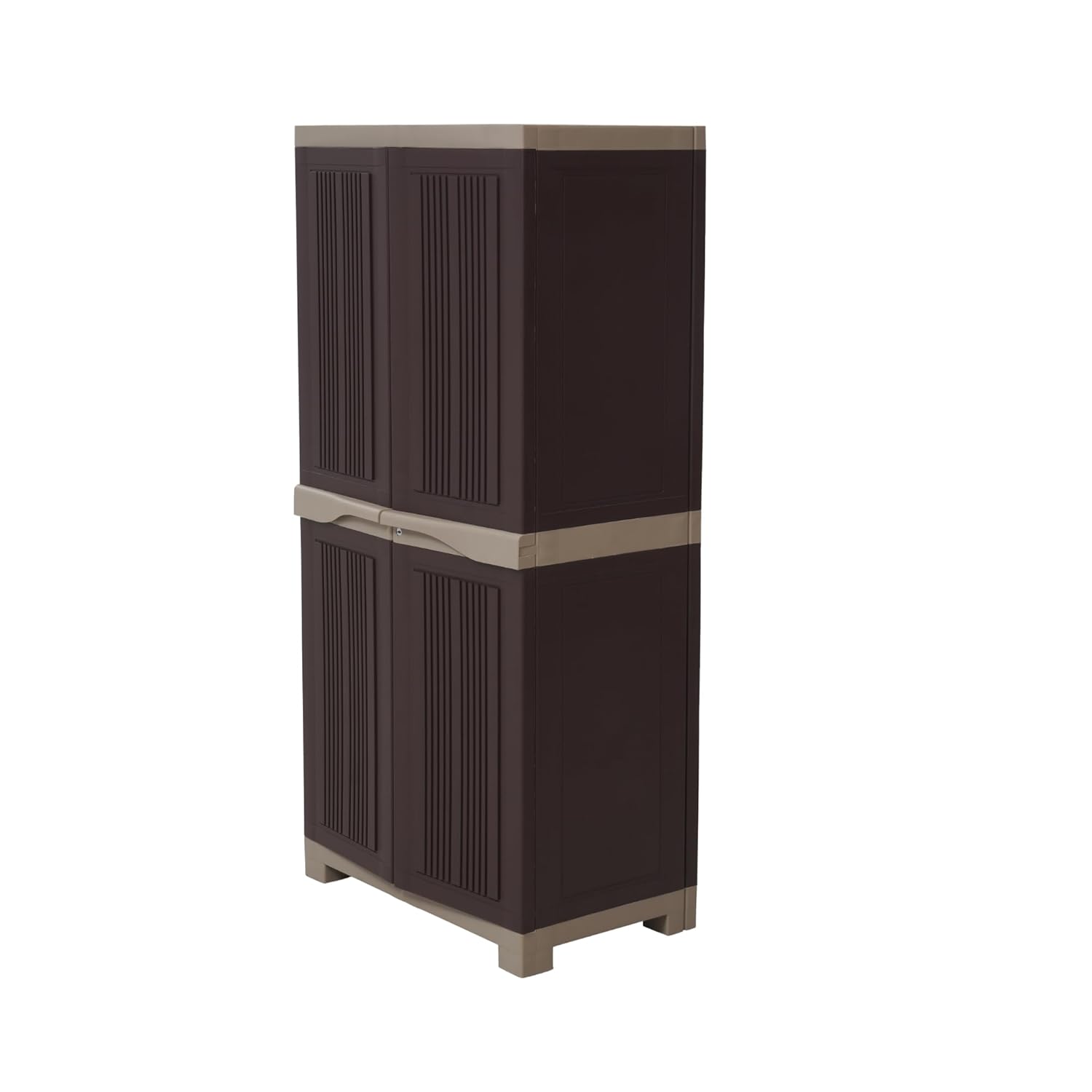 Supreme Furniture Aspen 2 Multipurpose Waterproof Plastic Cupboard | 2-Door Almirah with 4 Adjustable Shelves for Home, Bedroom, Bathroom & Kids Room | Indoor & Outdoor | D.I.Y. (G.Brown/Dark Beige)