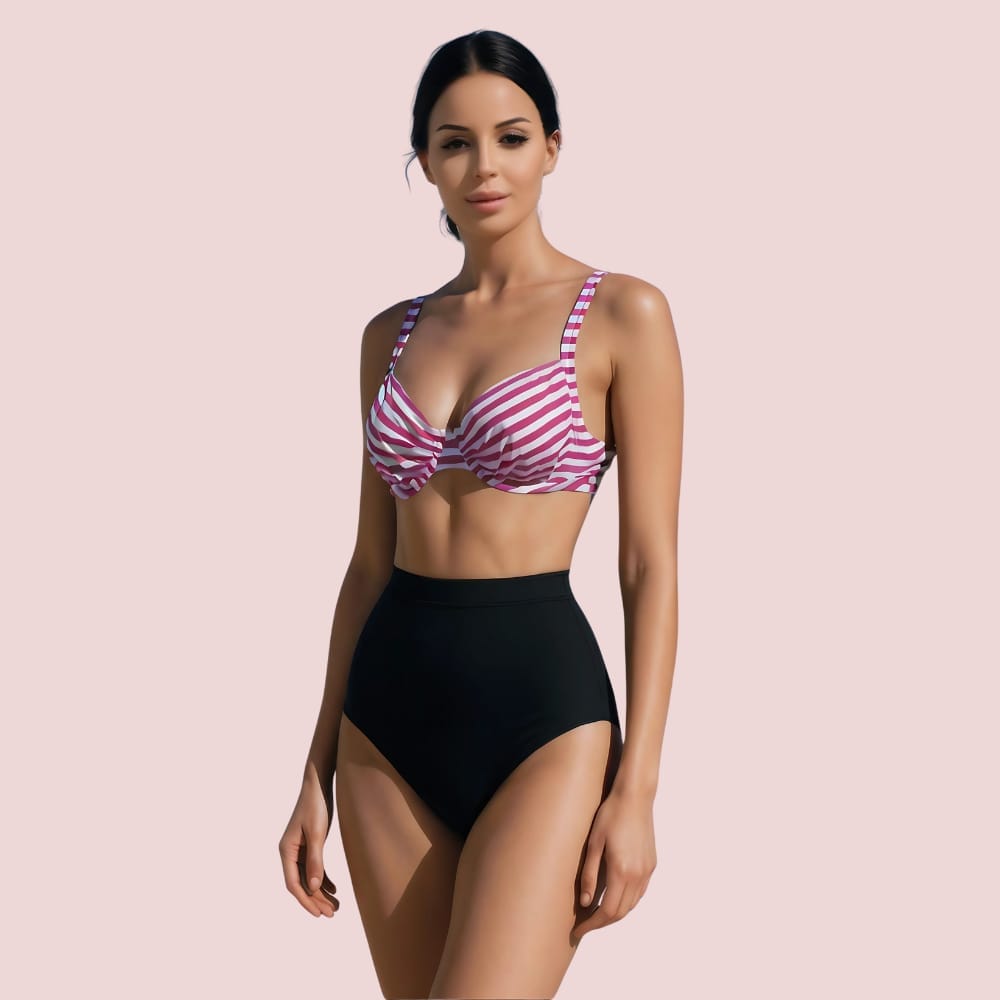 Structured Underwire Bikini Bra Top in Pink & White Stripe (Top Only)