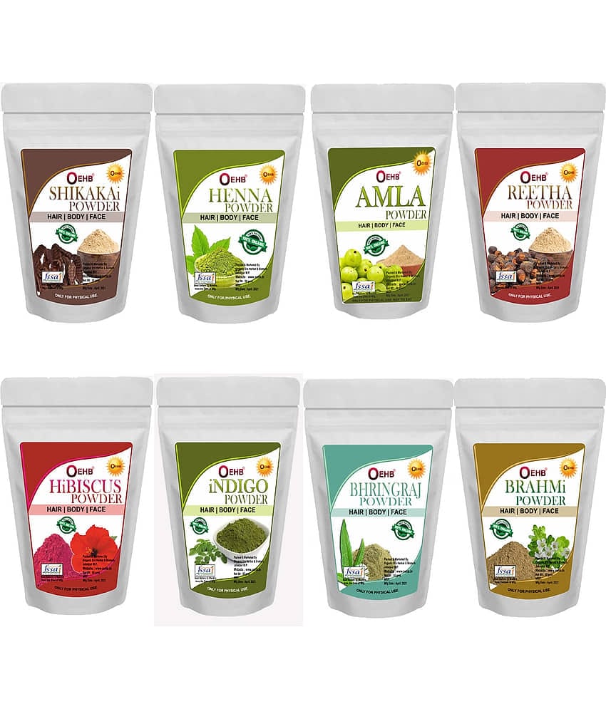 OEHB Amla, Reetha,Shikakai,Bhringraj,Henna,Brahmi,Indigo and Hibiscus Powder for Hair (Pack of 8 ,50g each ,Total 400g Pack)