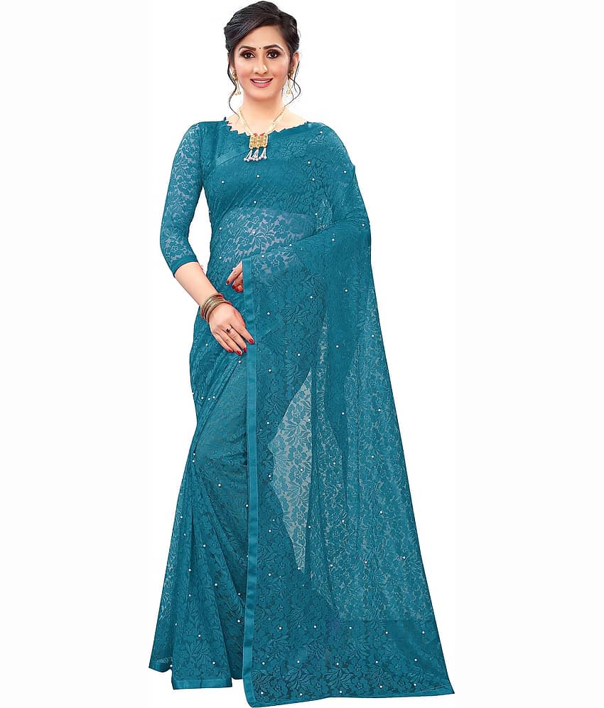 Indy Bliss Net Saree With Unstitched Blouse Piece ( Green )