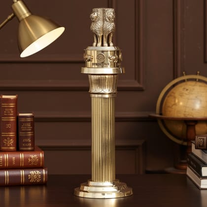 Brass Ashoka Pillar National Emblem � Home Decor & Elegant Table Showpiece, Height : 15 Inch (FMAS691 H)