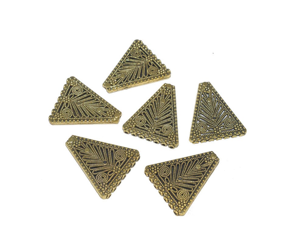 Antique Gold 7 Hole Triangle Connector for Jewellery Making and Embroidery Work. CTR-022-Per Packet of 3 Pair / 38X31 MM