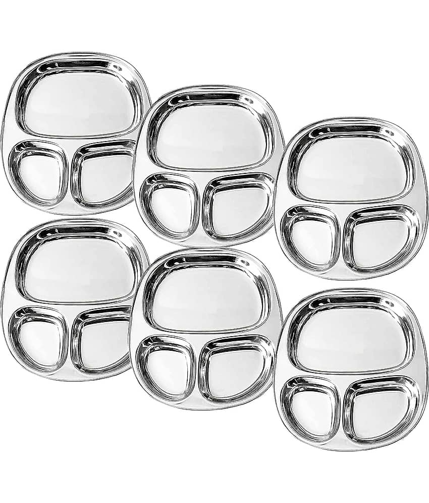 Dynore 6 Pcs Stainless Steel Silver Partition Plate