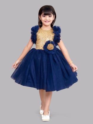 Sequins  Gold and Navy Blue  Dress - Super Sale-11-12 Y / Navy Blue