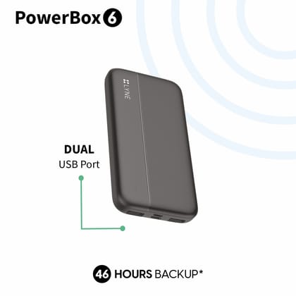 PowerBox 6 10K mAh Battery Capacity, Dual USB Port, 46 Hours of Extra Backup, LED Battery Indicator_assorted colour