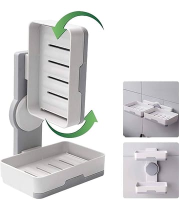 NCMART Plastic Wall Mounted Double Layers Soap Dish Saver with Drain Tray, Adhesive Sponge Holder No-Drilling Soap Holder for Shower Bathroom Kitchen (Multicolour) (Pack of 1)