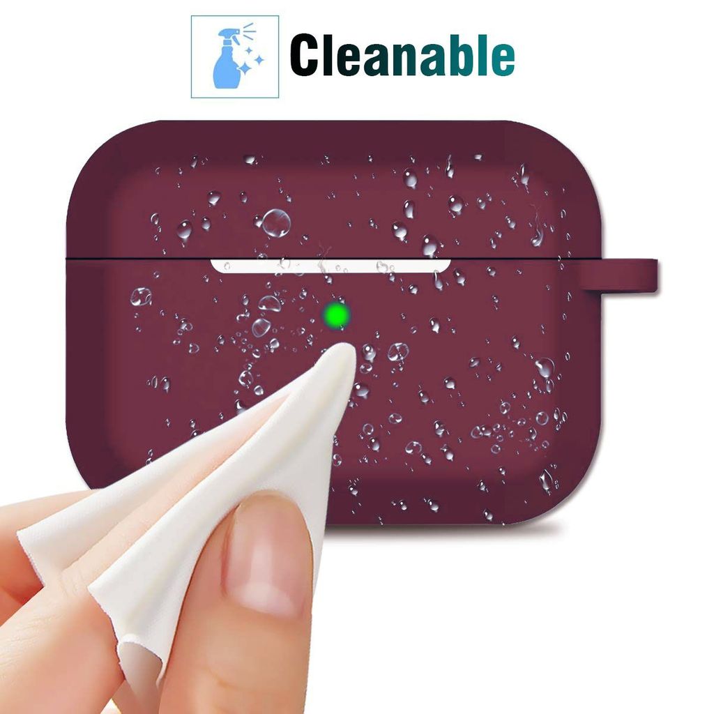 LIRAMARK Silicone Soft Case Cover with Buckle for Airpods Pro (2019), AirPods Pro 1st Generation (Wine)