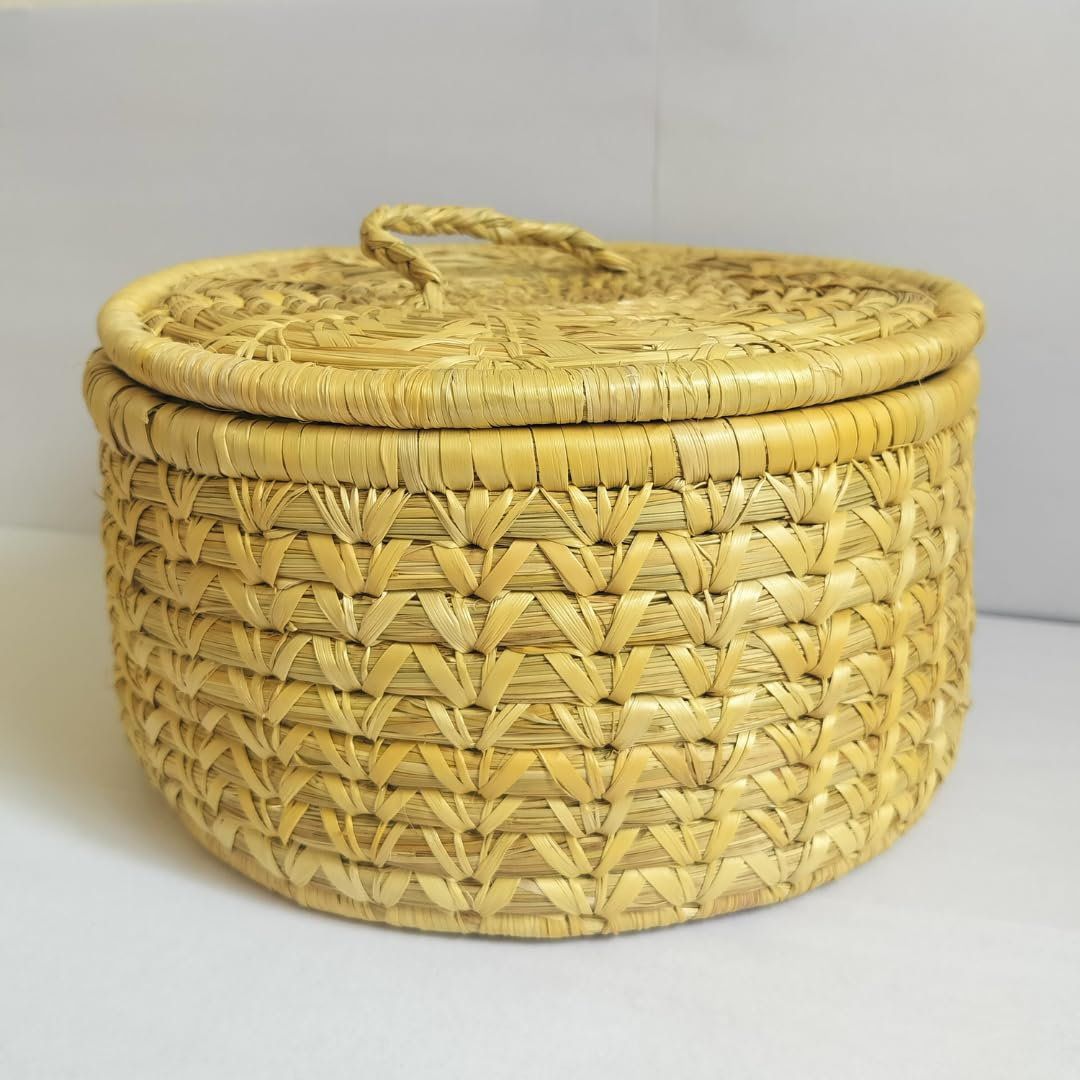 Himadri Emporium Natural Fiber (Uttarakhand Government Underataking) Handmade Chapati Basket with Lid