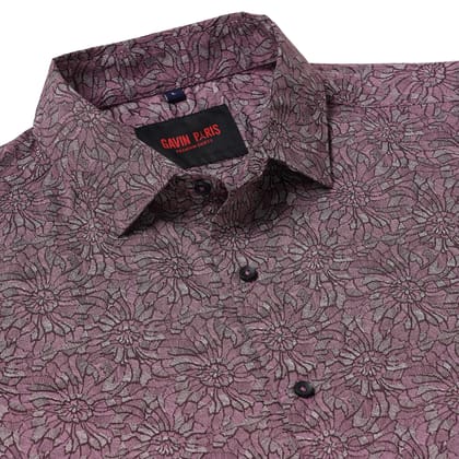Burgundy Flower Pattern Slim Fit Full Sleeve Shirt (GP018)-S-36 / Full Sleeve