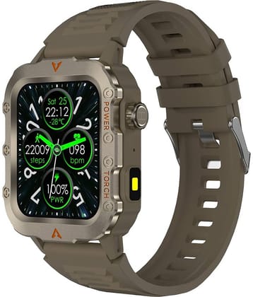 SKYRISE Sports Edition Smartwatch | Heart Rate | Steps | Wireless Charging Smartwatch (Brown Strap, 1.73 Inch Big Sunlight Proof Display)