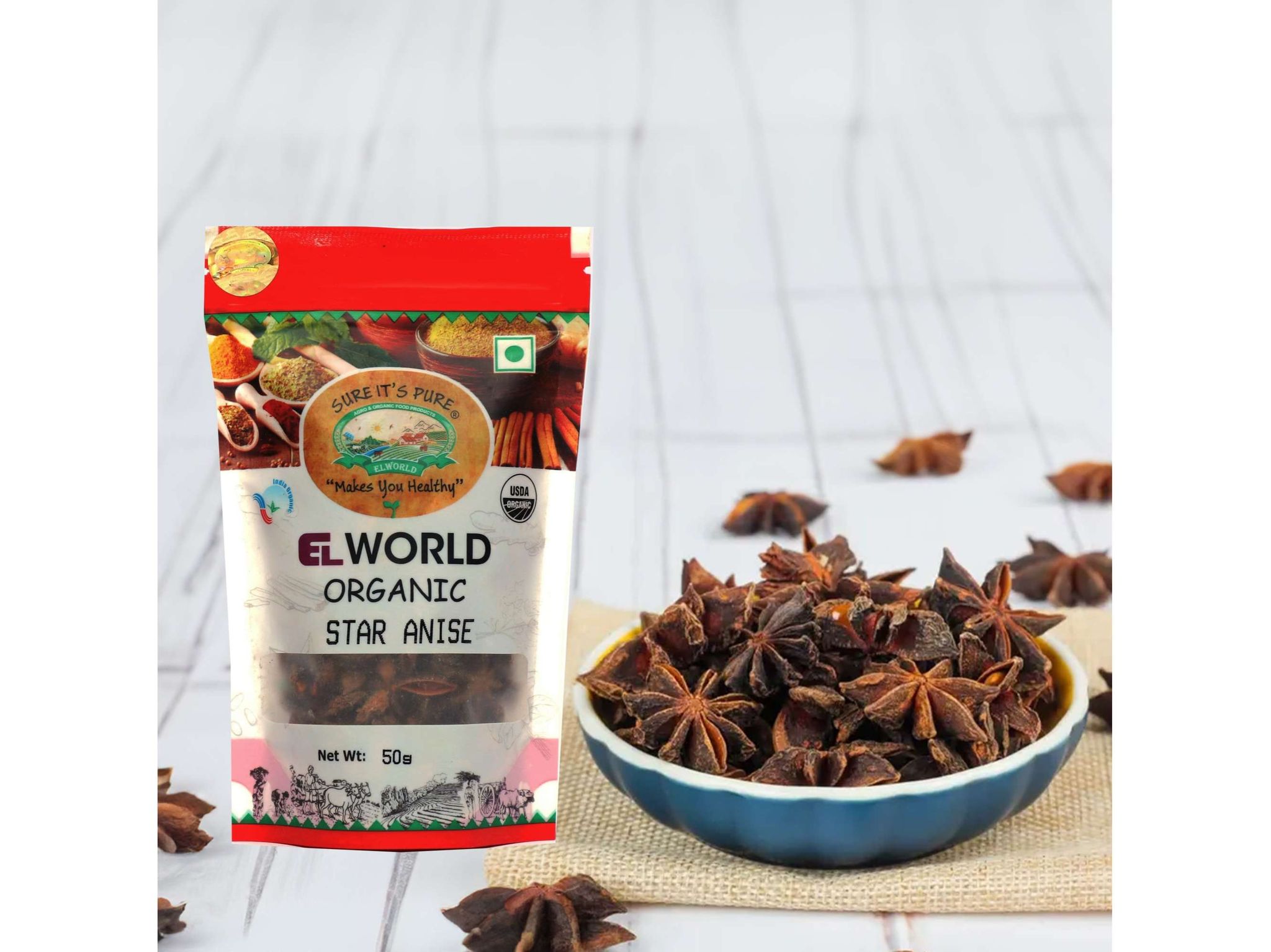 Elworld Agro & Organic Food Products Star Anise(Chakra Phool) 50g