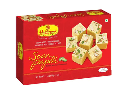 Haldiram's Soan Papdi (Elaichi Flavour) Packed Sweets - 1 Kg - Pack of 2