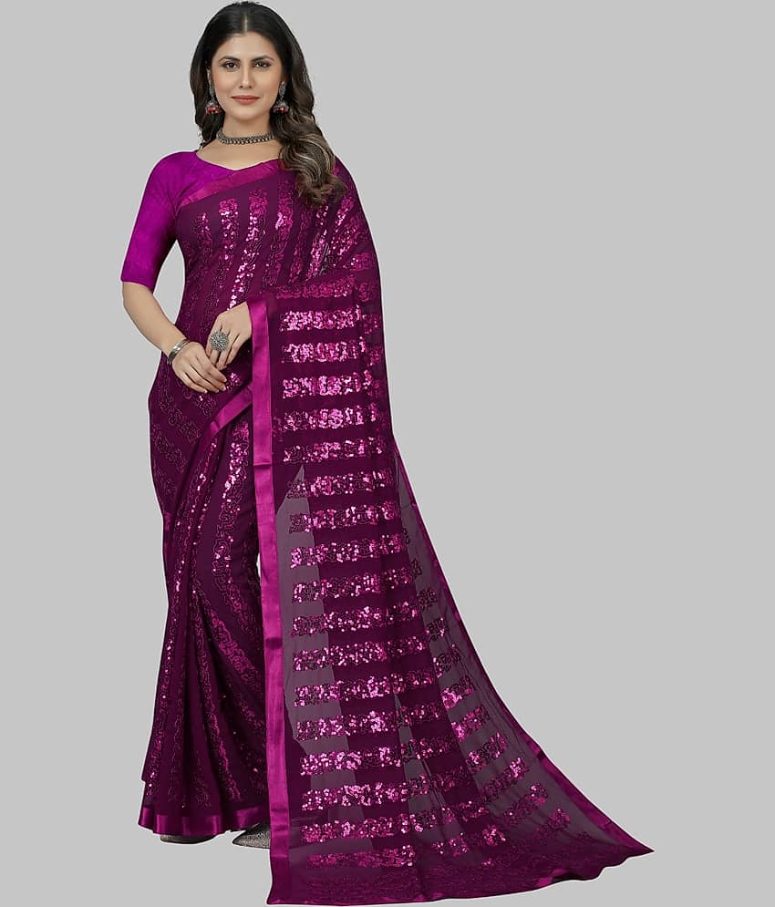 JULEE Georgette Embroidered Regular Saree With Unstitched Blouse Piece ( Purple )