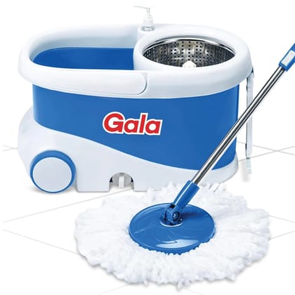 Gala Jet Spin Mop, Steel Winger & Big Wheels, 2 Microfiber Refills, Floor Cleaning Mop Stick with Bucket, pocha for Floor Cleaning, Mopping Set (White and Blue) Gala Jet Spin Mop, Steel Winger & Big Wheels, 2 Microfiber Refills, Floor Cleaning Mop Stick with Bucket, pocha for Floor Cleaning, Mopping Set (White and Blue)
