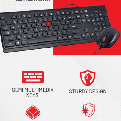iBall Face 2 Wired Keyboard and Mouse Combo with Sealed Membrane, Semi Multimedia Keyboard, Silent Clicks Mouse