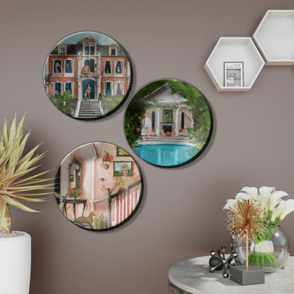 Set of 3 Home Print Art Wall Plates Décor-8 Inches