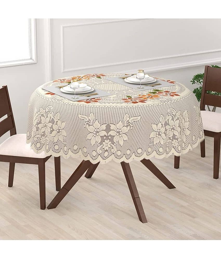Self Design Polyester 2 Seater Round Table Cover ( 101 x 101 ) cm Pack of 1 Cream