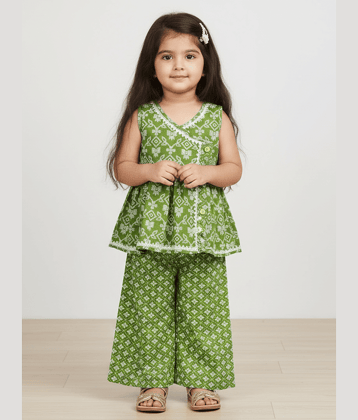 mustmom Girls Rayon Kurti with Palazzo ( Pack of 1 , Green )