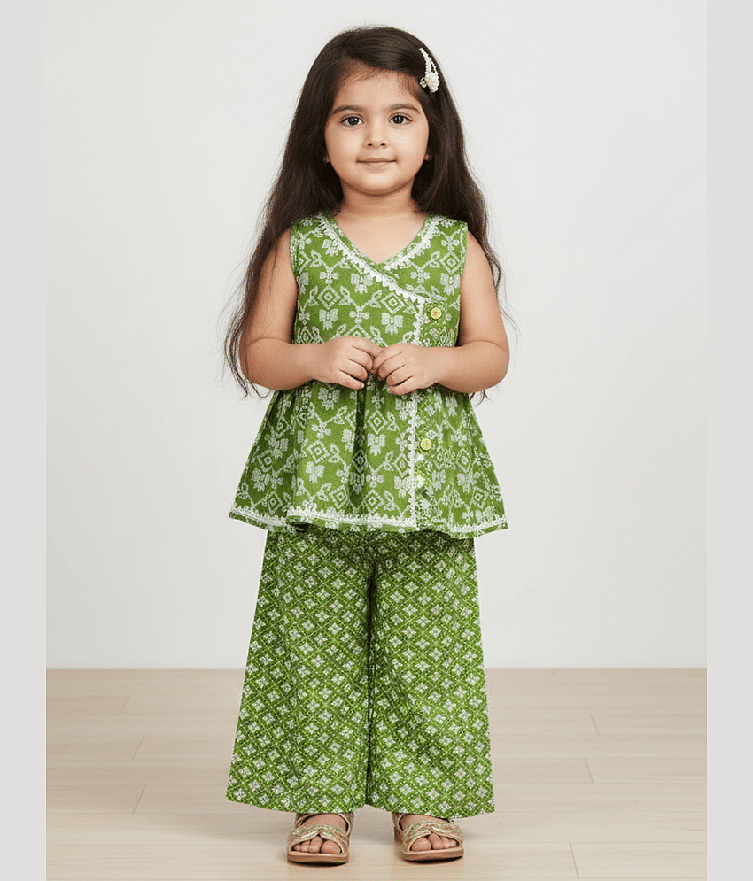 mustmom Girls Rayon Kurti with Palazzo ( Pack of 1 , Green )