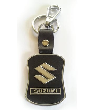 ZYZTA Suzuki Cars Black Colored Leather and Metallic Suzuki Logo Key chain