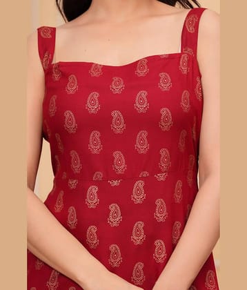 ASHISH PRINT Rayon Printed Above Knee Women's Fit & Flare Dress - Maroon ( Pack of 1 )