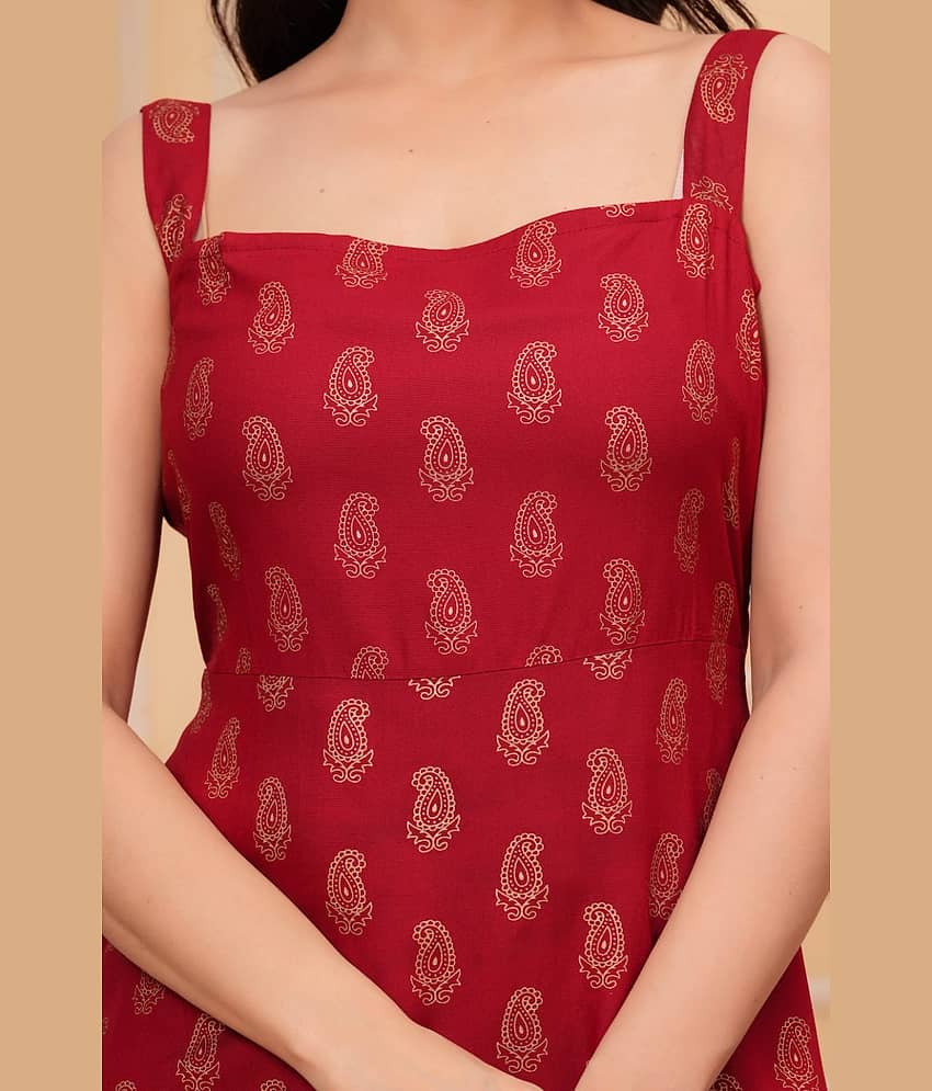 ASHISH PRINT Rayon Printed Above Knee Women's Fit & Flare Dress - Maroon ( Pack of 1 )