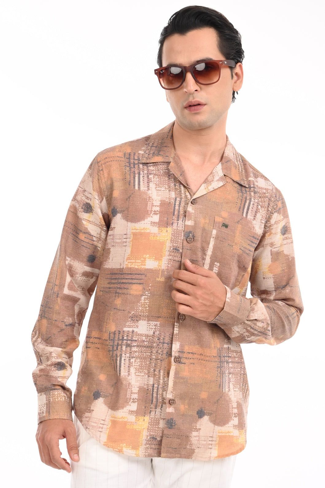 Brown Digital Printed Casual Shirt-M / Brown