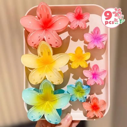 TOTAL HOME 9 Pcs Flower Claw Clips for Women - Premium Glossy Finish Floral Hair Accessories, Strong Hold Non-Slip Clutcher for Thick & Thin Hair, Aesthetic Transparent Jaw Clips, Secure Box Packed (Multicolor) TOTAL HOME 9 Pcs Flower Claw Clips for Wome