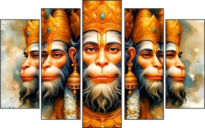 THE MAGICAL GIFTS 5 Set Lord Hanuman Canvas Painting | Spiritual Hindu Canvas Painting for Home Temple Living Room Office | Multi-Frame Religious Wall Decor size 12 x 18 inch