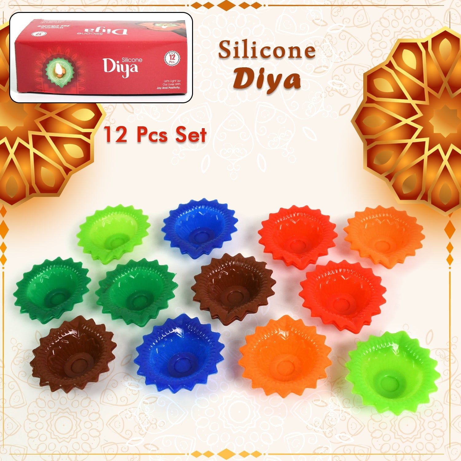 Silicone Diya for Diwali Attractive Design Colourful Diya Combo, Diwali (12 Pcs Set)