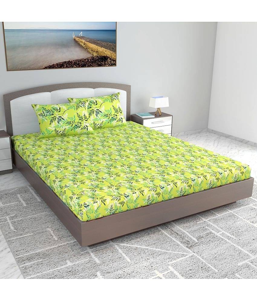 DIVINE CASA Cotton Double King Bedsheet ( Green )