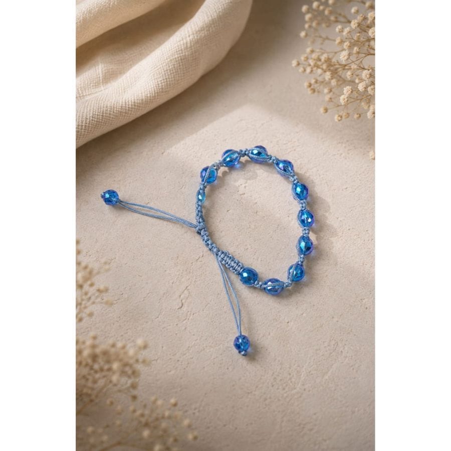 MACRAME BLUE BEADED ADJUSTABLE BRACELET