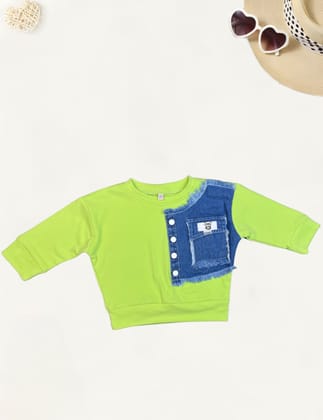 Girls Oversize Sweatshirt [GT-462] (4-12Years)-4-5Y (Size - 24) / Green / Imported