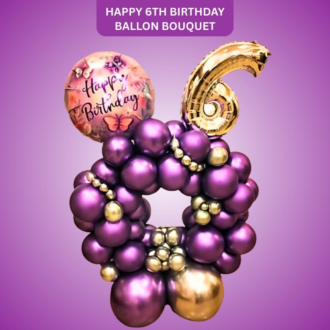 Happy 6th Birthday w/Small Ring Balloon Bouquet Set