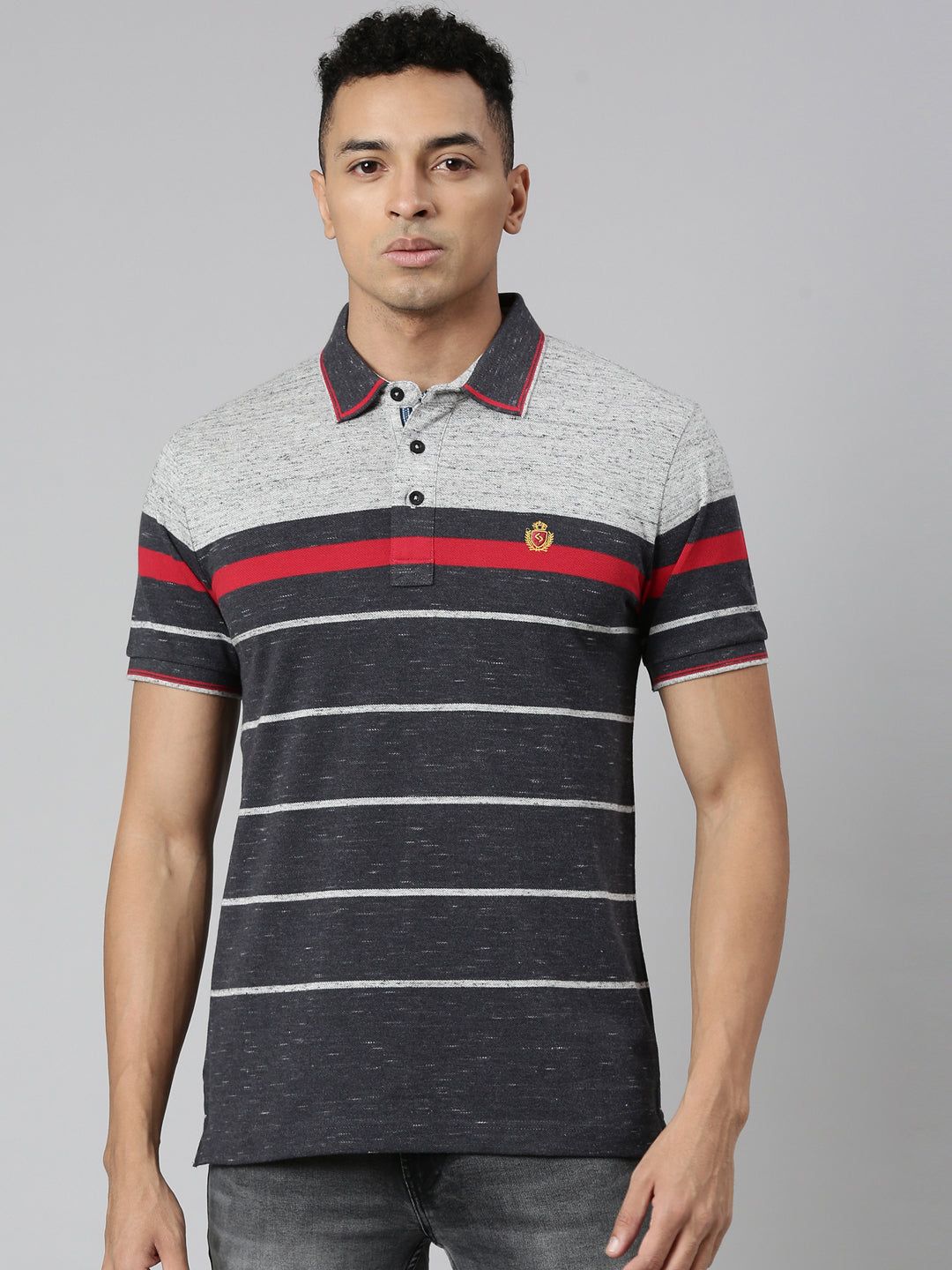 Classic Polo Men's Polo Neck Cotton White/Navy Slim Fit Striped T-Shirt | VTA-279 A SF P
