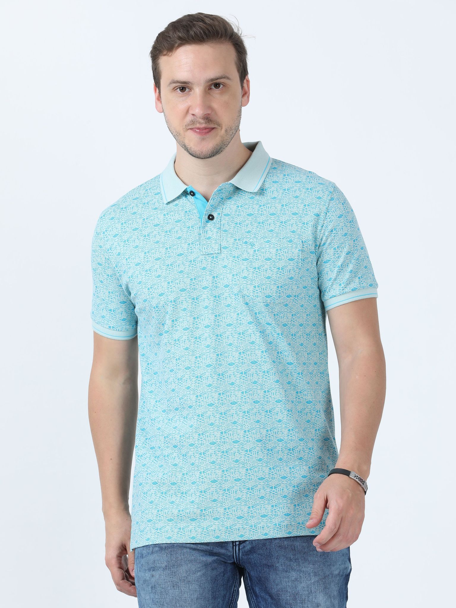 Classic Polo Men's Printed Green Cotton Half Sleeve T-Shirt | BEAU - 241 B SF P
