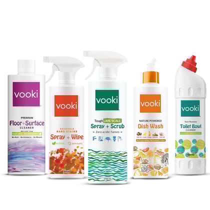 Vooki Ecofriendly Dish wash liquid, Floor Surface Cleaner, Toilet Bowl Cleaner, Lime Scale remover, Hard Stains Spray & Wipe - 2500 ml (Combo Pack of 5)…