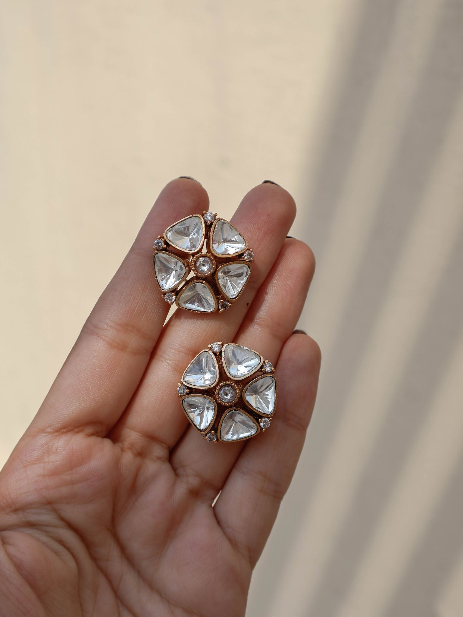 Amreen Polki Stud Earrings-Gold