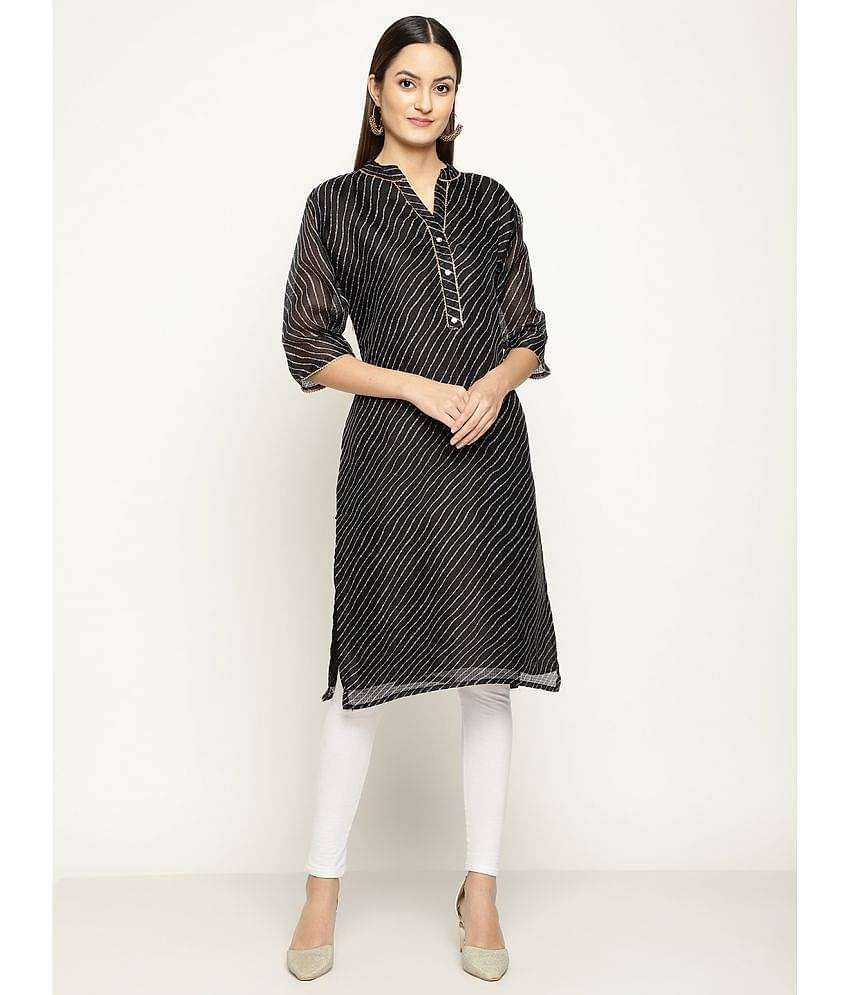 Queenley - Black Silk Women's Straight Kurti ( Pack of 1 )