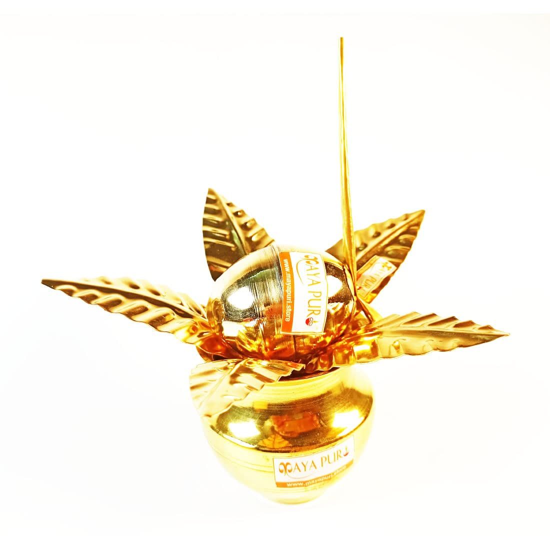 MAYAPURI Pital Kalash Coconut and Mango Leaf for Pooja/Brass Mangal Ghat for Puja