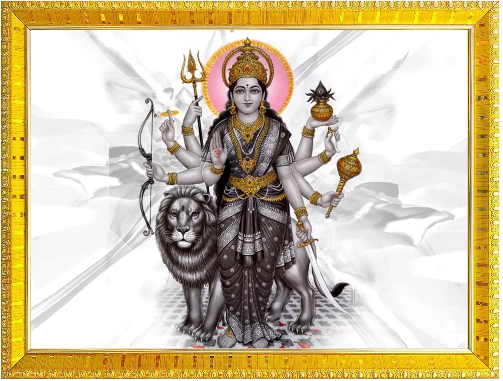 NOKKES Sherawali maa veshno maa durga maa photo Golden 5X7 Inch Photo Frame_AQW24