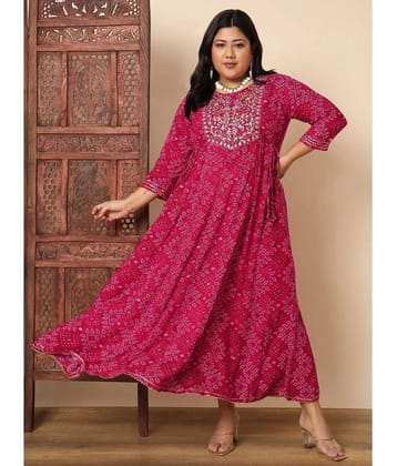 Vbuyz Rayon Printed Anarkali Womens Kurti - Pink ( Pack of 1 ) - None