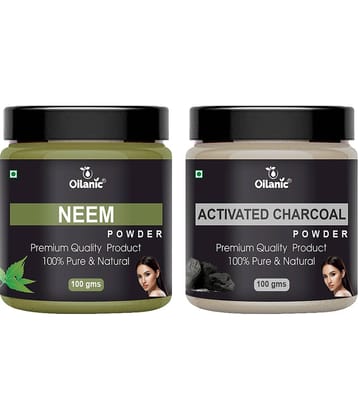 Oilanic 100% Pure Neem Powder & Charcoal Powder For Skin Hair Mask 200 g Pack of 2
