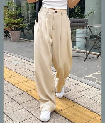 kotty Women Rayon Blend Casual Trousers ( Beige )