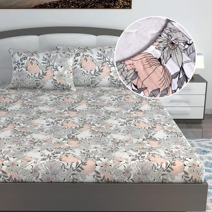 Bloom Floral Print Elastic Fitted King Bed Bedsheet-King / Grey / GB-2034-FKB